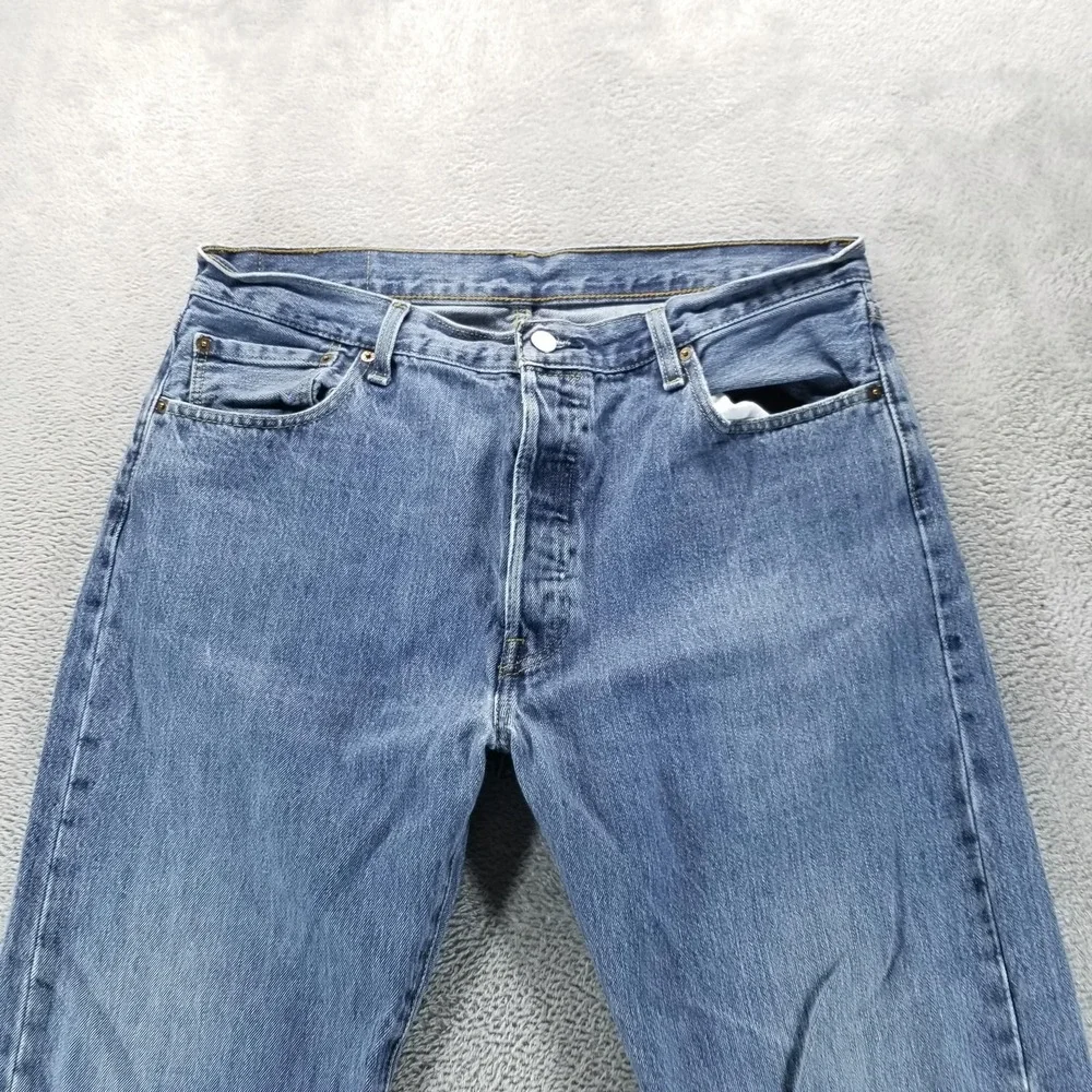 Levis 501 Jeans Mens 36x30 Blue Straight Button Fly Medium Wash Faded‎